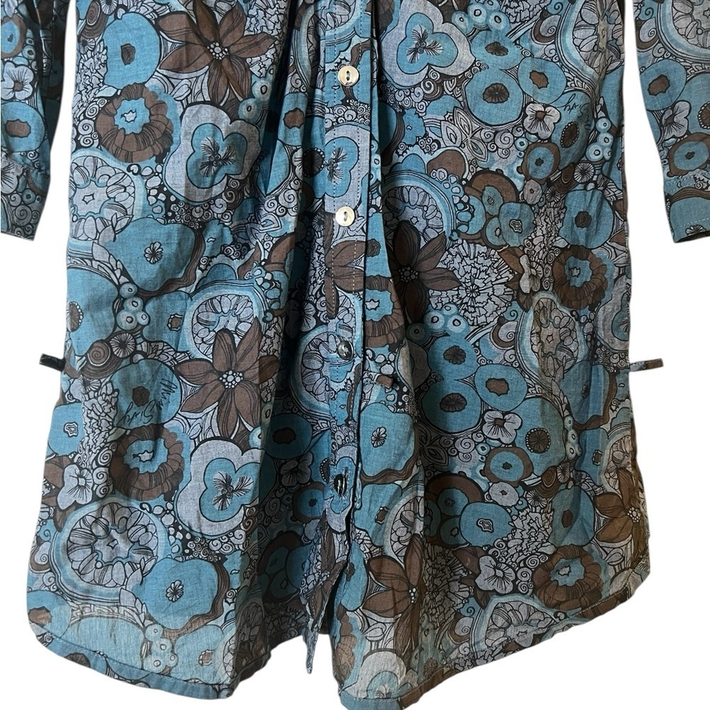 MISS SIXTY Retro Floral Button Front Dress – 100% Cotton -Blue & Brown - S View 4
